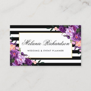 Tarjeta De Visita Marco ultravioleta púrpura floral del oro rayado