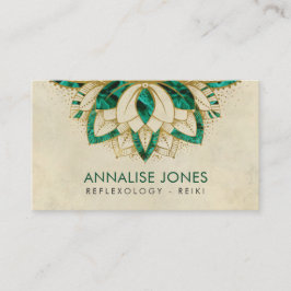 Tarjeta De Visita Marco verde Lotus de la malaquita y del oro