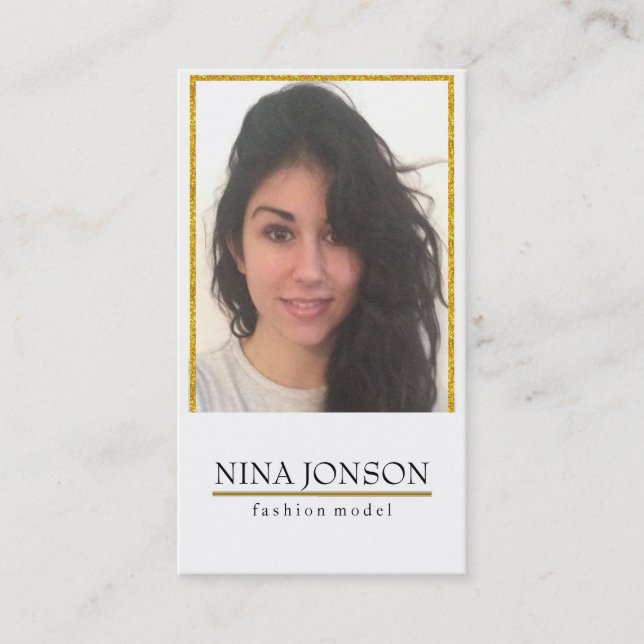 Tarjeta De Visita Marco Y Foto De Purpurina Oro (Anverso)