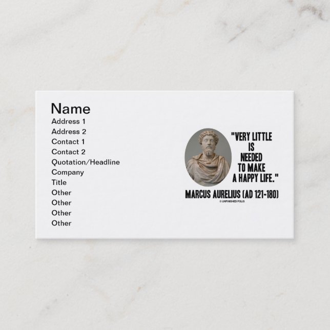 Tarjeta De Visita Marcus Aurelius Muy Poco Necesario Para Hacer Feli (Anverso)