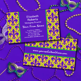 Tarjeta De Visita Mardi Gras Fiesta Nueva Orleans Fleur de Lis