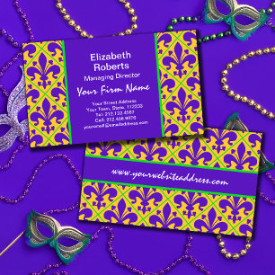 Tarjeta De Visita Mardi Gras Fiesta Nueva Orleans Fleur de Lis