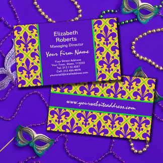 Tarjeta De Visita Mardi Gras Fiesta Nueva Orleans Fleur de Lis