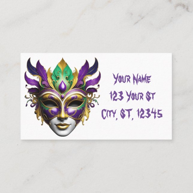 Tarjeta De Visita Mardi Gras Mask Thunder_Cove (Reverso)