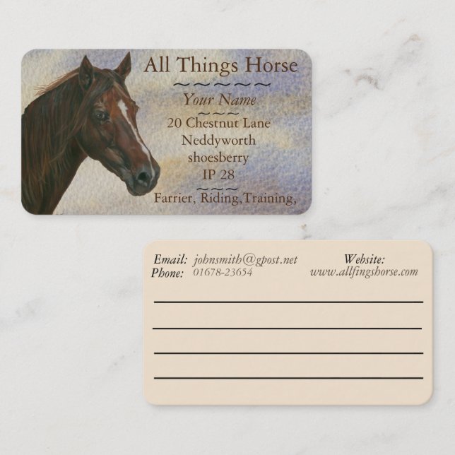 Tarjeta De Visita mare de castaño arte de caballo heces hembra ecues (Anverso / Reverso)