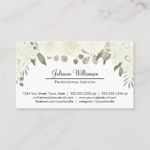 Tarjeta De Visita Marfil White Floral Simple Personal Profesional
