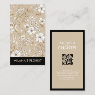 Tarjeta De Visita Margarita Blanca Beige Moderna Hippie Flor Florist
