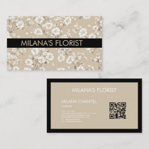 Tarjeta De Visita Margarita Blanca Beige Moderna Hippie Flor Florist