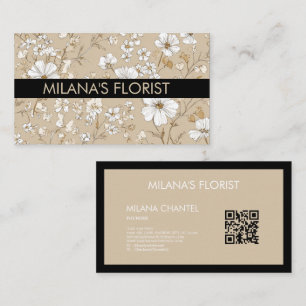 Tarjeta De Visita Margarita Blanca Beige Moderna Hippie Flor Florist
