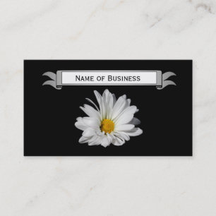 Tarjeta De Visita Margarita blanca elegante en fondo negro con
