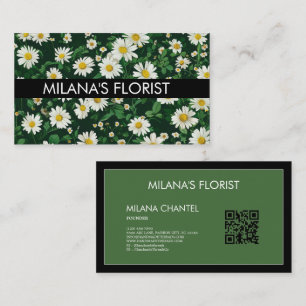 Tarjeta De Visita Margarita moderna boho floristería verde blanca 