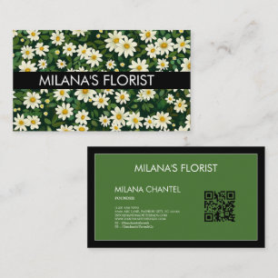 Tarjeta De Visita Margarita moderna boho floristería verde blanca 