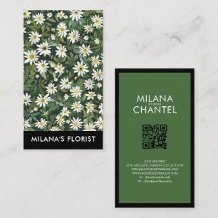 Tarjeta De Visita Margarita moderna boho floristería verde blanca