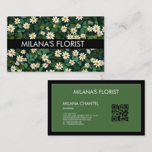 Tarjeta De Visita Margarita moderna boho floristería verde blanca 