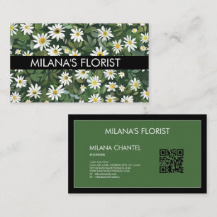 Tarjeta De Visita Margarita moderna boho floristería verde blanca