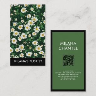 Tarjeta De Visita Margarita moderna boho floristería verde y blanca