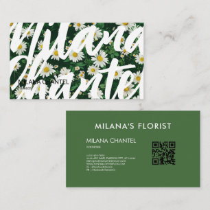 Tarjeta De Visita Margarita moderna boho floristería verde y blanca