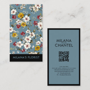 Tarjeta De Visita Margarita moderna floral floristería azul amarillo