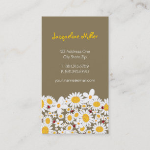 Tarjeta De Visita Margaritas blancas caprichosas y mariquitas rojas
