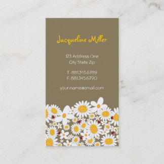 Tarjeta De Visita Margaritas blancas caprichosas y mariquitas rojas