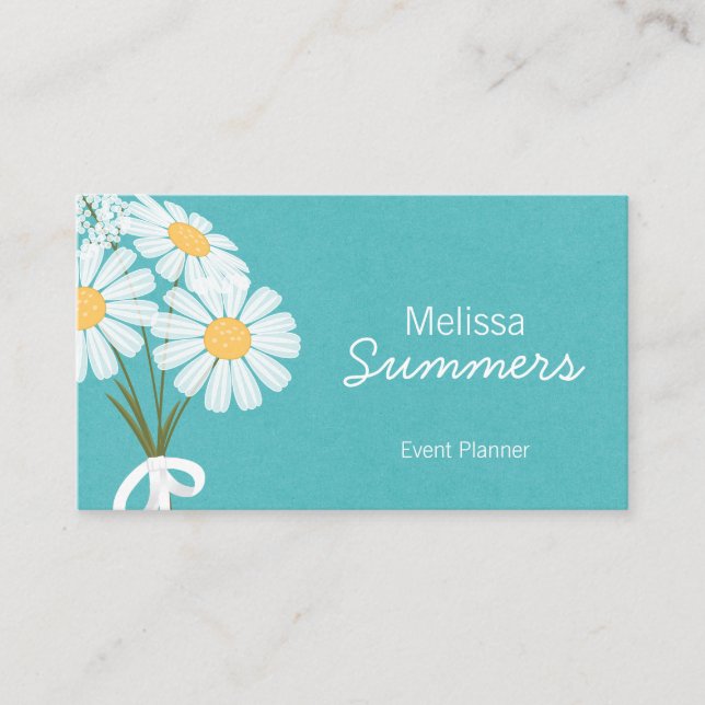 Tarjeta De Visita Margaritas blancas florales elegantes rústicas (Anverso)