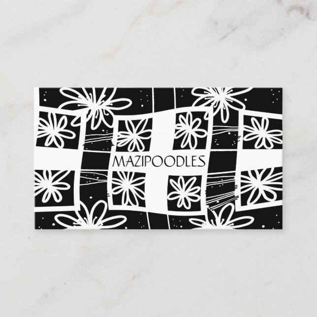 Tarjeta De Visita Margen floral creativo personal blanco negro (Anverso)