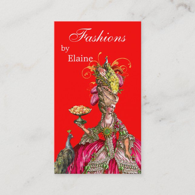 Tarjeta De Visita Mariana Antoinette pavo real (Anverso)