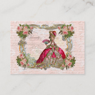 Tarjeta De Visita Marie Antoinette y rosas rosadas