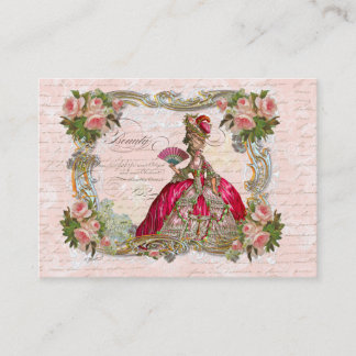 Tarjeta De Visita Marie Antoinette y rosas rosadas