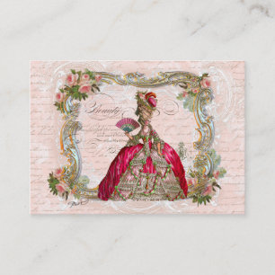 Tarjeta De Visita Marie Antoinette y rosas rosadas
