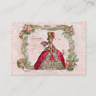 Tarjeta De Visita Marie Antoinette y rosas rosadas