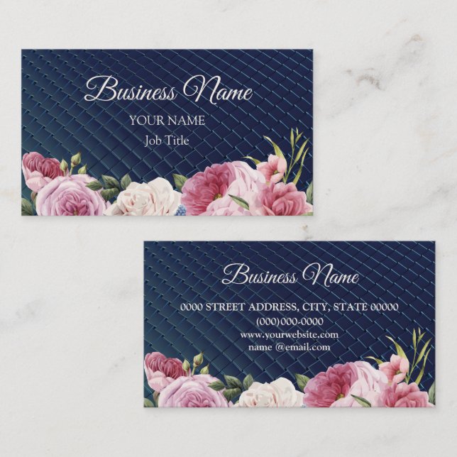 Tarjeta De Visita Marina Geométrica Floral Rosa Azul Elegante (Anverso / Reverso)