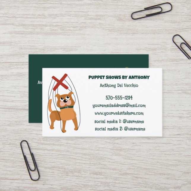 Tarjeta De Visita Marionette Puppet Show, Personalizado de marioneta (Anverso/Reverso In Situ)