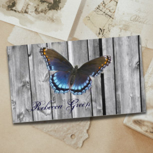Tarjeta De Visita mariposa azul de madera del granero elegante del
