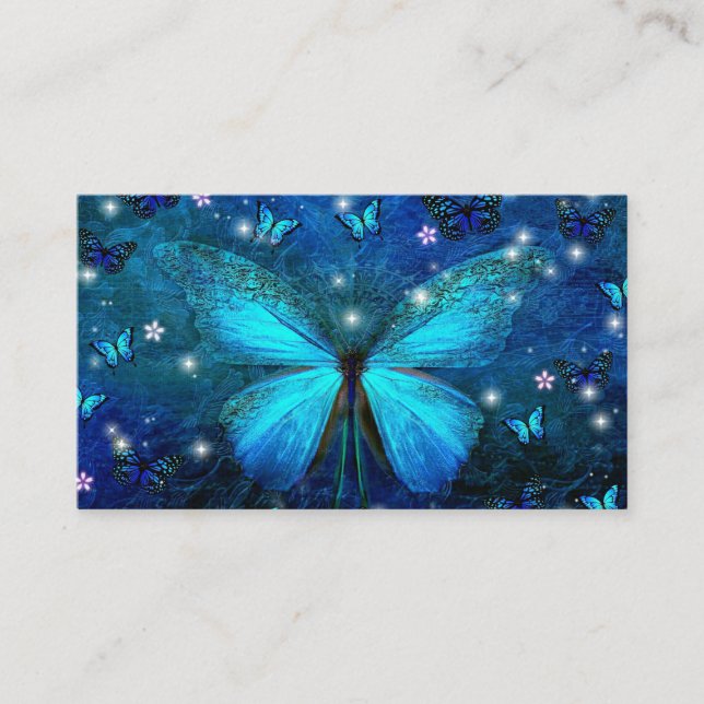 Tarjeta De Visita Mariposa azul elegante (Anverso)
