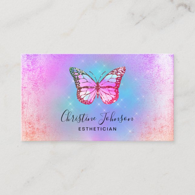 Tarjeta De Visita mariposa azul púrpura pastel (Anverso)