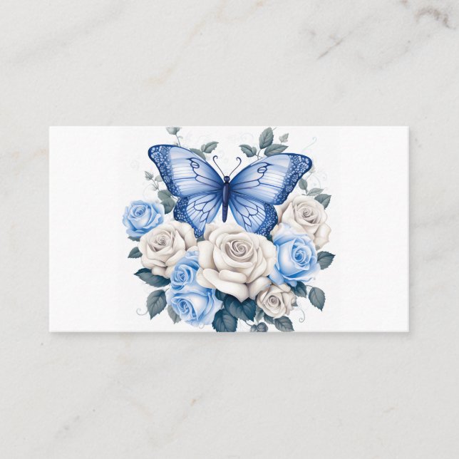 Tarjeta De Visita Mariposa azul y Rosas (Anverso)