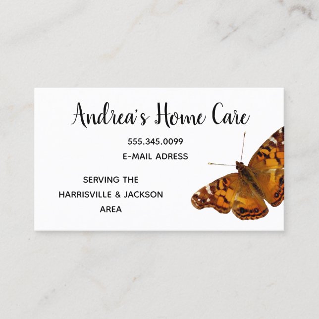 Tarjeta De Visita Mariposa blanca de cuidado del hogar de trabajador (Anverso)