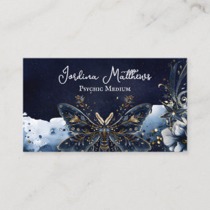 Tarjeta De Visita Mariposa Celestial Azul y Dorado Cielo Nocturno Ps