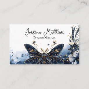 Tarjeta De Visita Mariposa Celestial Azul y Oro Psíquico