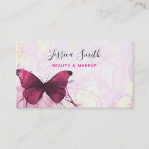 Tarjeta De Visita Mariposa color morado sobre rosa y amarillo