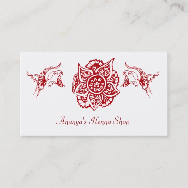 Tarjeta De Visita Mariposa con flor (Henna) (Rojo) (Anverso)