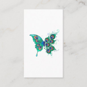 Tarjeta De Visita Mariposa con plumas de pavo real verde