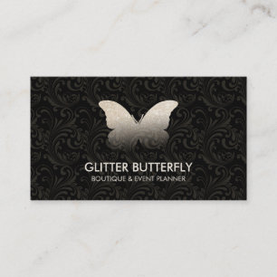 Tarjeta De Visita Mariposa Damask Glitter Dorado