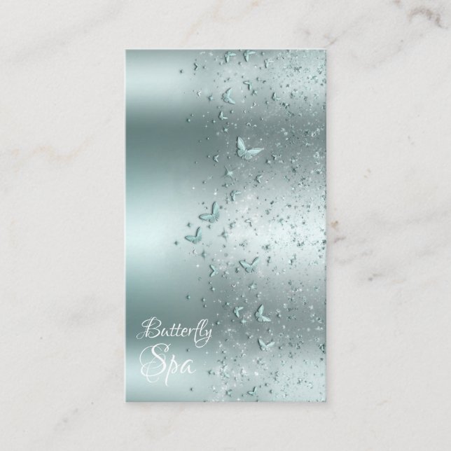 Tarjeta De Visita Mariposa de agua Verde azulada de plata (Anverso)