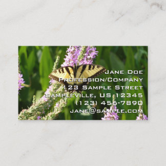 Tarjeta De Visita Mariposa de cola cruda sobre flores silvestres mor