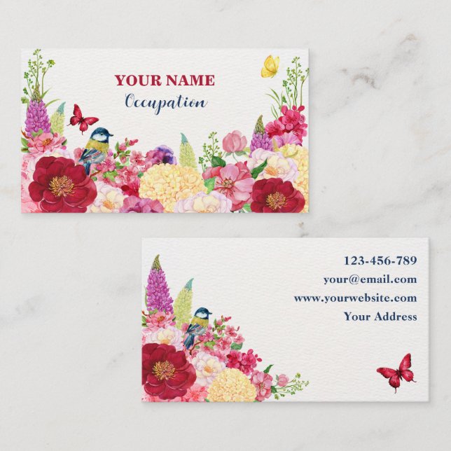 Tarjeta De Visita Mariposa de flor (Anverso / Reverso)
