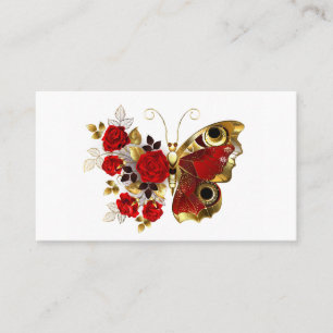 Tarjeta De Visita Mariposa de flor roja con rosas rojas
