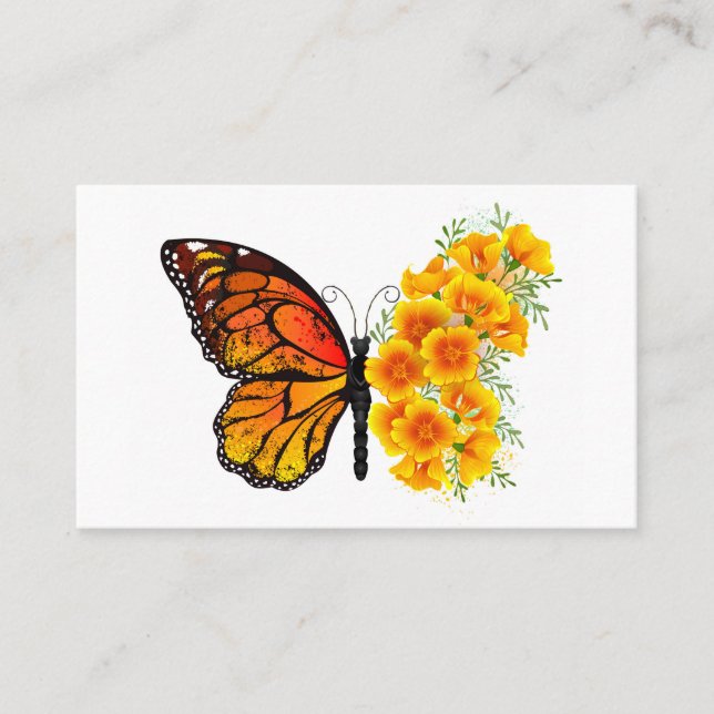 Tarjeta De Visita Mariposa de flores con amapola amarilla de Califor (Anverso)