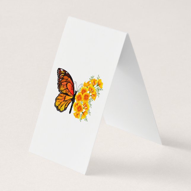 Tarjeta De Visita Mariposa de flores con amapola amarilla de Califor (Reverso)